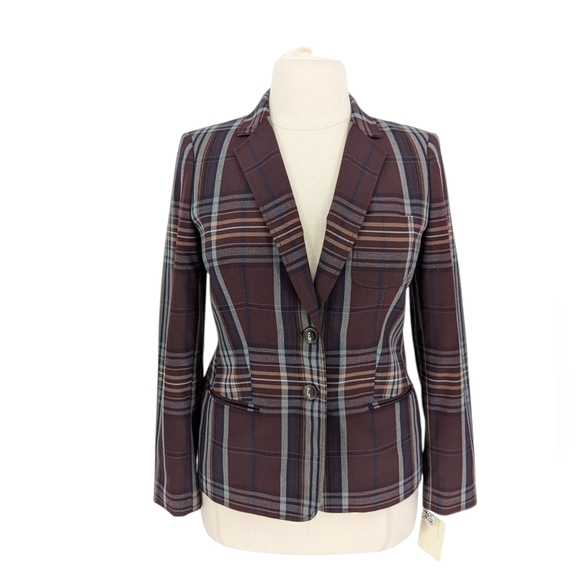19910 Tommy Hilfiger Plaid Elbow Patch Blazer Brown size 12 preppy academia - Picture 1 of 9